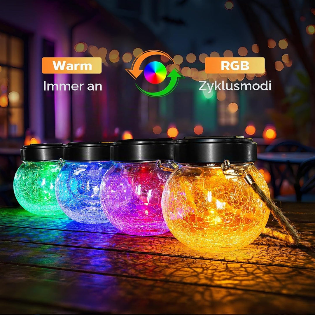 Solar Laternen Aussen 2er Set - IP65 wasserdichte Hängende Solarlampen mit Warm-Amber &amp; RGB Farben,