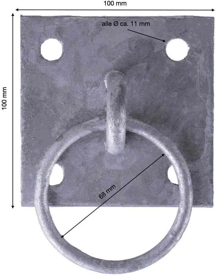2 x Anbindering Ø 68 mm mit quadratischer Ösenplatte 100 x 100 mm feuerverzinkt aus Stahl – Robuster