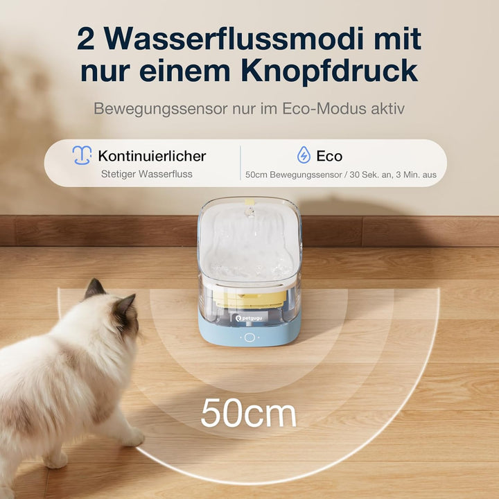 PETGUGU Katzenbrunnen mit App-Steuerung & KI-gestützter Haustierpflege, 8-Schicht-Filtration Trinkbr