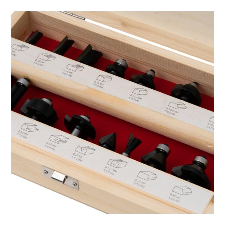 STIER Fräsersortiment, 15-teilig, 8 mm, Holzfräser, Fräser für Oberfräsen, Fräser Set Fräser Set 15