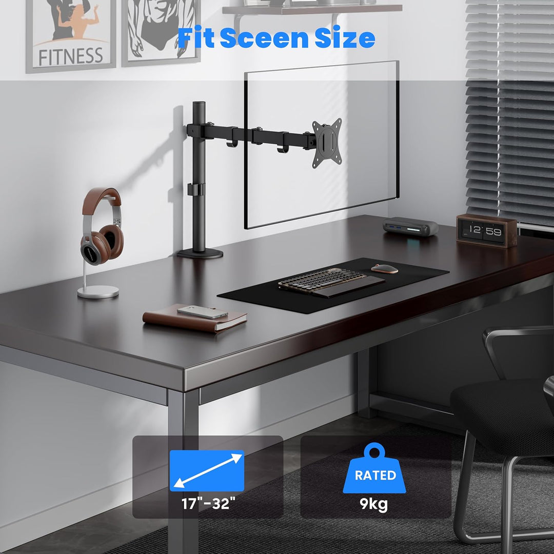 PureMounts Monitor Halterung, Monitorhalterung für 1 Bildschirm, 17 bis 32 Zoll, höhenverstellbar, n