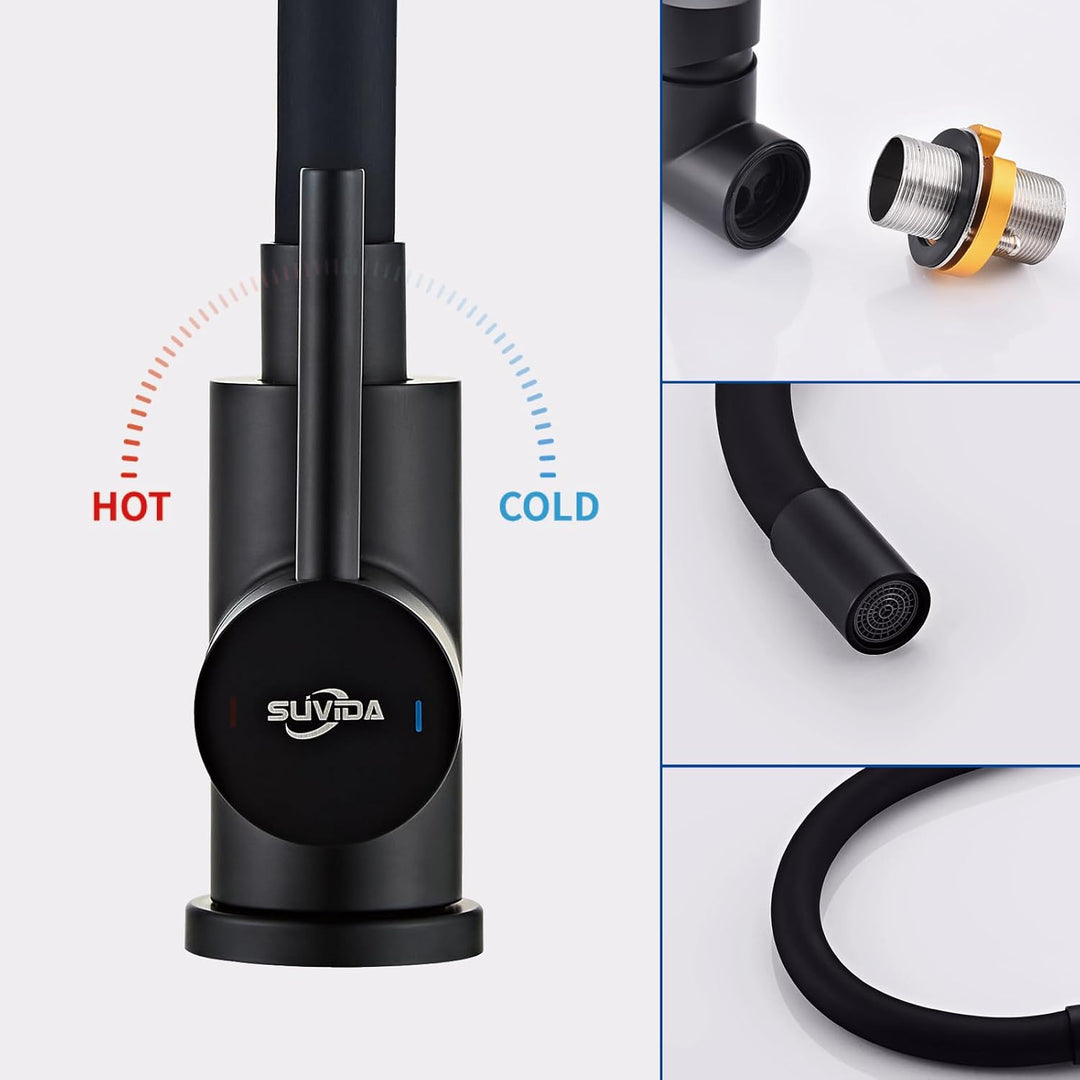 Wasserhahn Küche Schwarz, Flexibler Armatur Küche, Hochdruck Küchenamatur Schwarz 360° Drehbar, Misc
