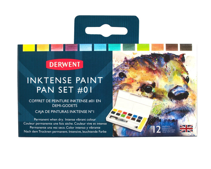 Derwent Inktense 12 Farbtöpfchen #1, 12er Set, halbe Töpfchengrösse, wasserlöslich, ideal zum Malen