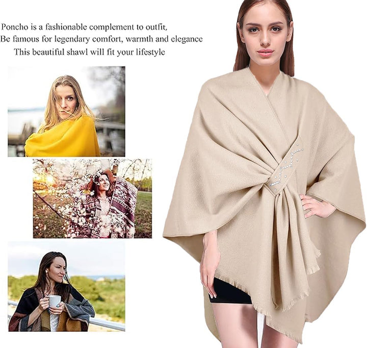 Shmily Girl Poncho Damen Strick Reversibel Cape Decke Elegant Warme Schultertuch Gestrickter Schal M