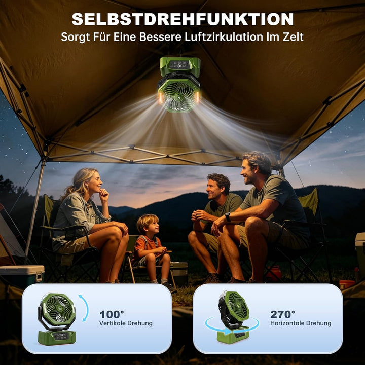 JONRRYIN Camping Ventilator, 20000mAh Akku Ventilator mit Sprühfunktion &amp; USB, Tischventilator mit 3