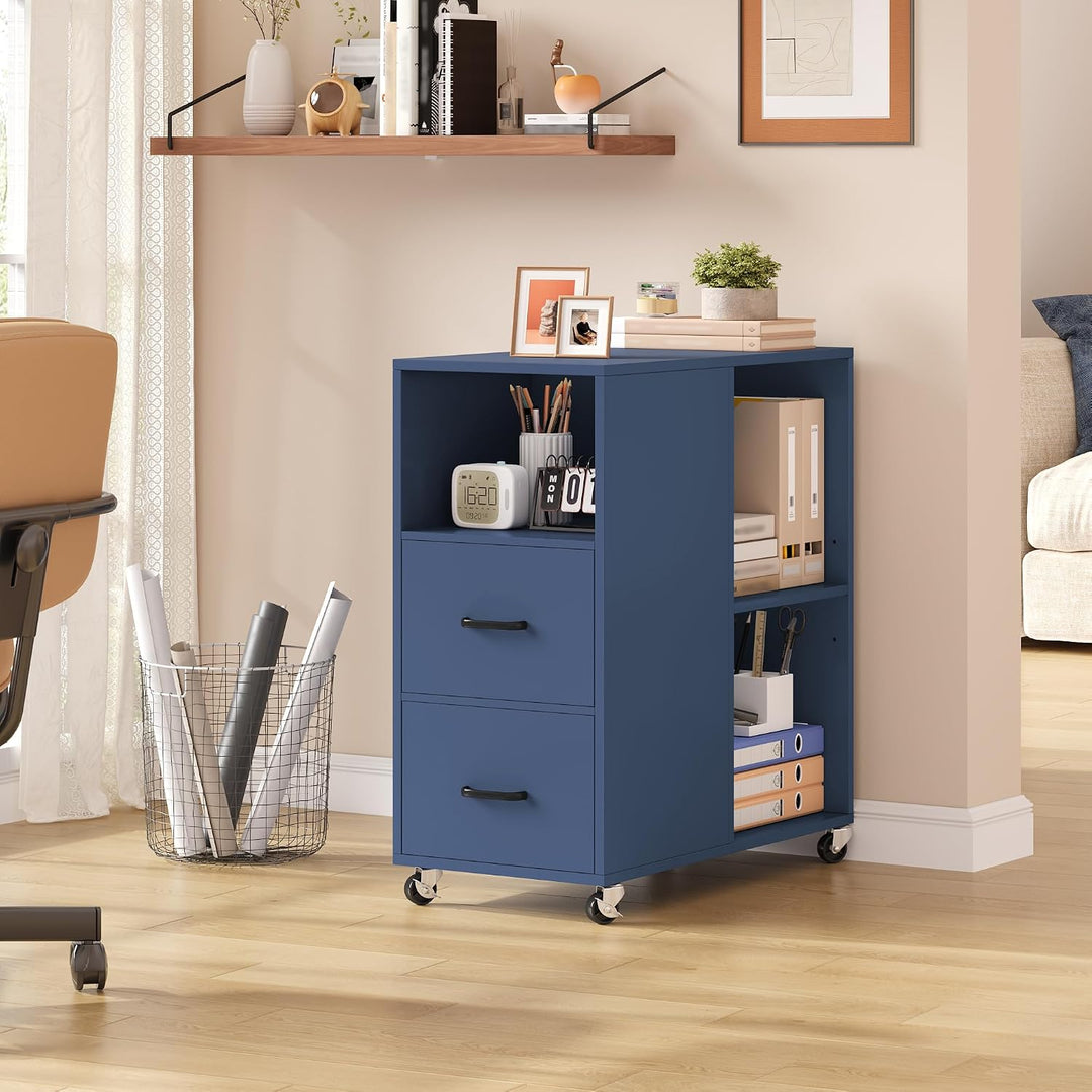 HOCSOK Rollcontainer Schreibtisch mit Verstellbarer Einlegeboden, Blau, Blau