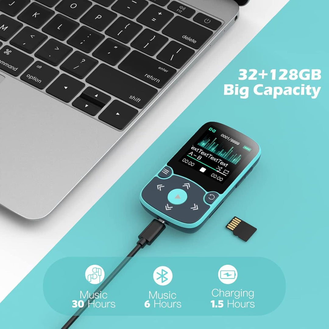AGPTEK MP3 Player & Schutzhülle Bluetooth 5.0 Sport 32GB mit 1,5 Zoll TFT Farbbildschirm, Mini Musik