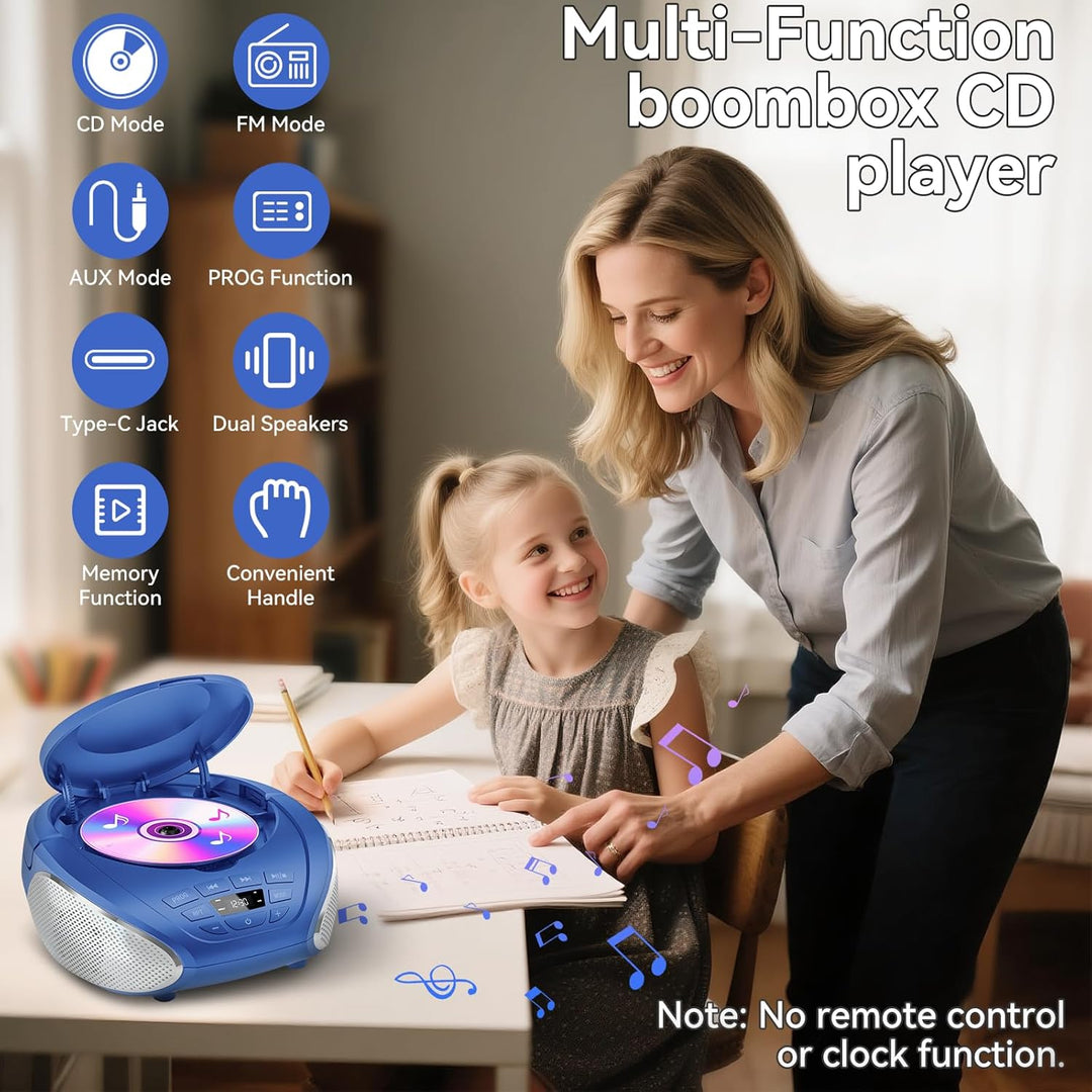 Gueray CD Player Tragbar Boombox Radio mit CD-Player CD Spieler mit Lautsprecher Display Unterstützu