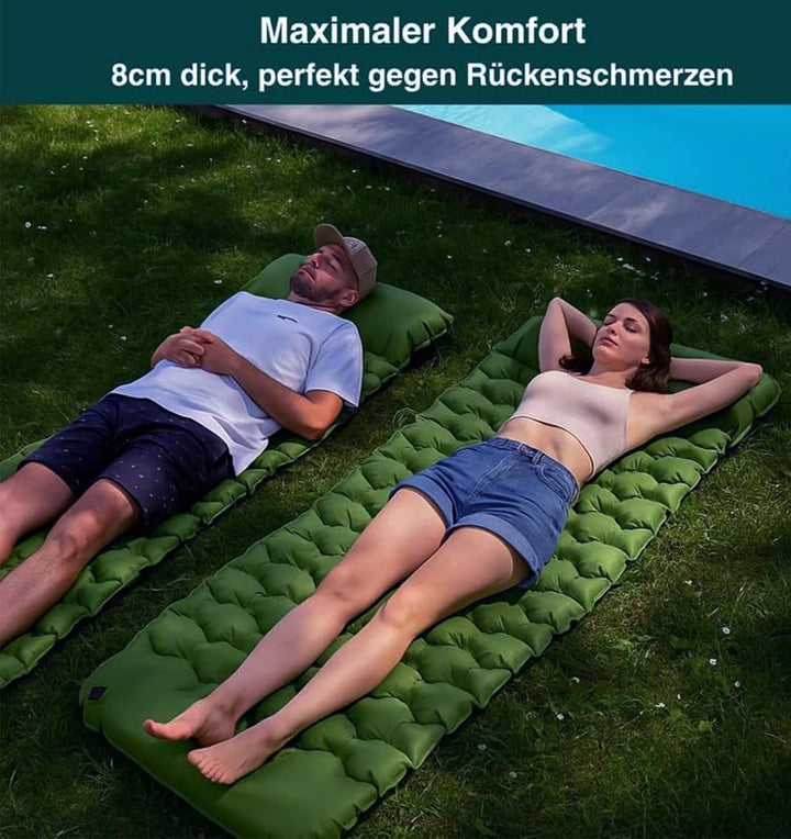 Isomatte Camping Schlafmatte, Aufblasbare Isomatte Ultraleicht, Sleeping Isomatte mit Kissen & Fussp
