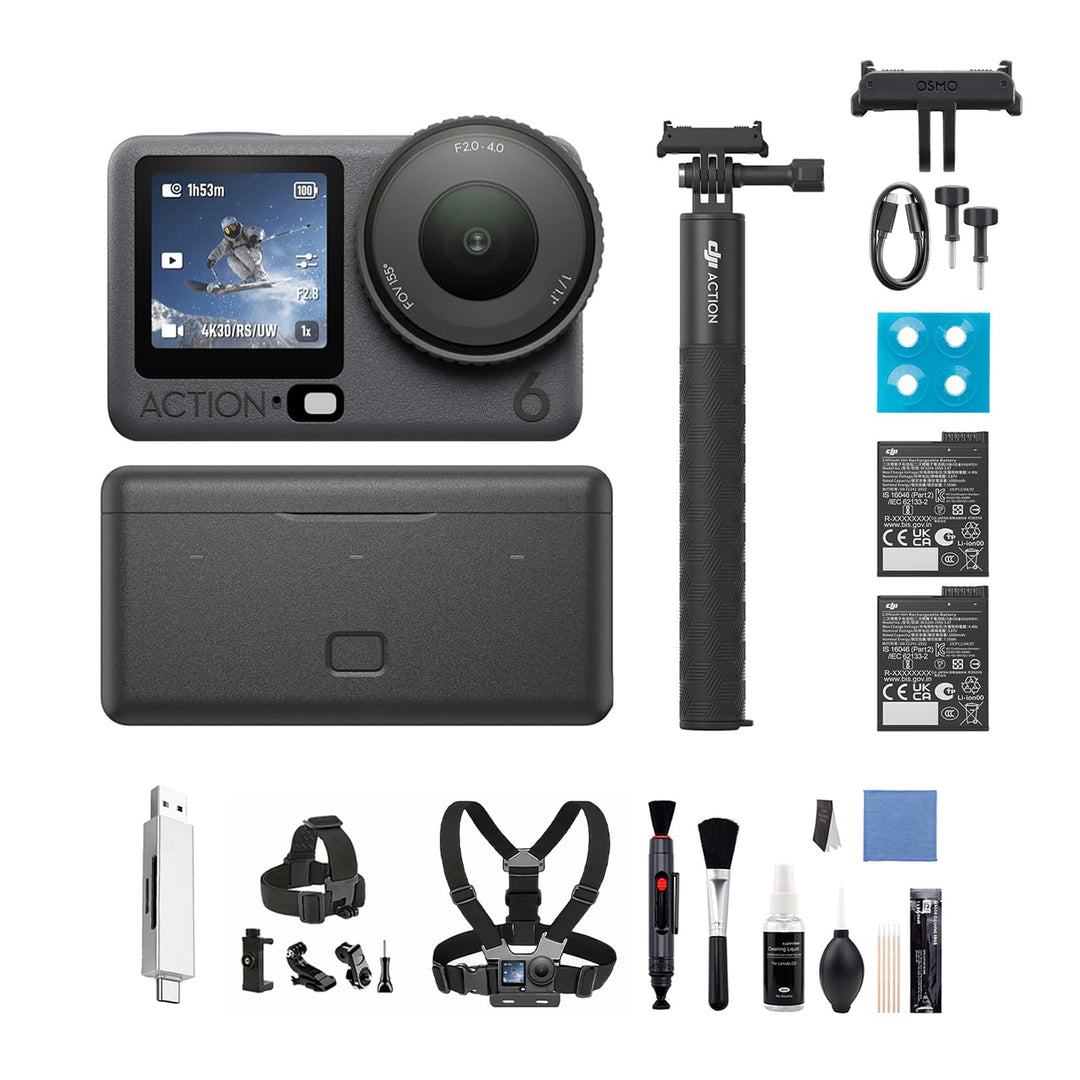 DJI Osmo Action 6 Erweiterte Combo, Action-Cam 4K mit 1/1,1″-Quadratsensor, Variable Blende von f/2,