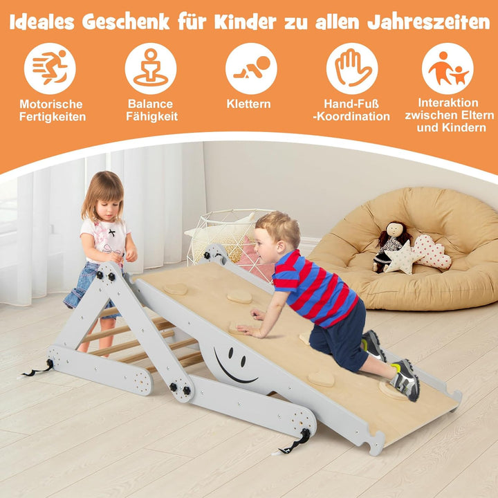 COSTWAY Klettergerüst Indoor, Kletterdreieck mit Rutsche, DIY Kletterleiter, Indoor Spielplatz umwan