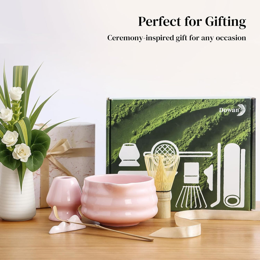 DOWAN Matcha Set, 7 Stück Matcha Tee Set, Matcha Zubehör Rosa, Matcha Schale mit Ausgiesser, Matcha