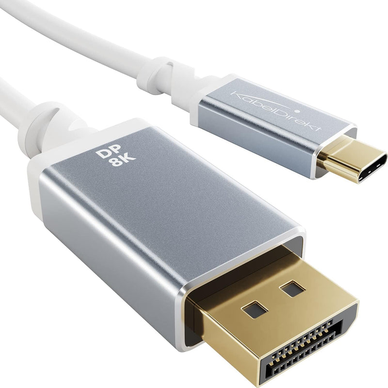 KabelDirekt – 8K USB C auf DisplayPort 1.4 Adapter Kabel mit bruchfesten Vollmetall-Steckern – 2 m (