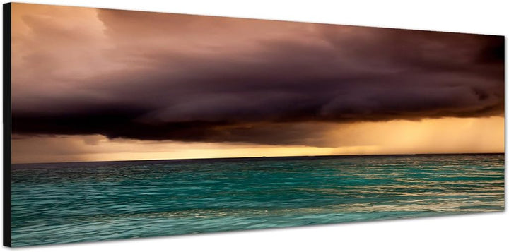 Paul Sinus Art Panoramabild auf Leinwand und Keilrahmen 150x50cm Meer Strand Wolkenhimmel Sturm