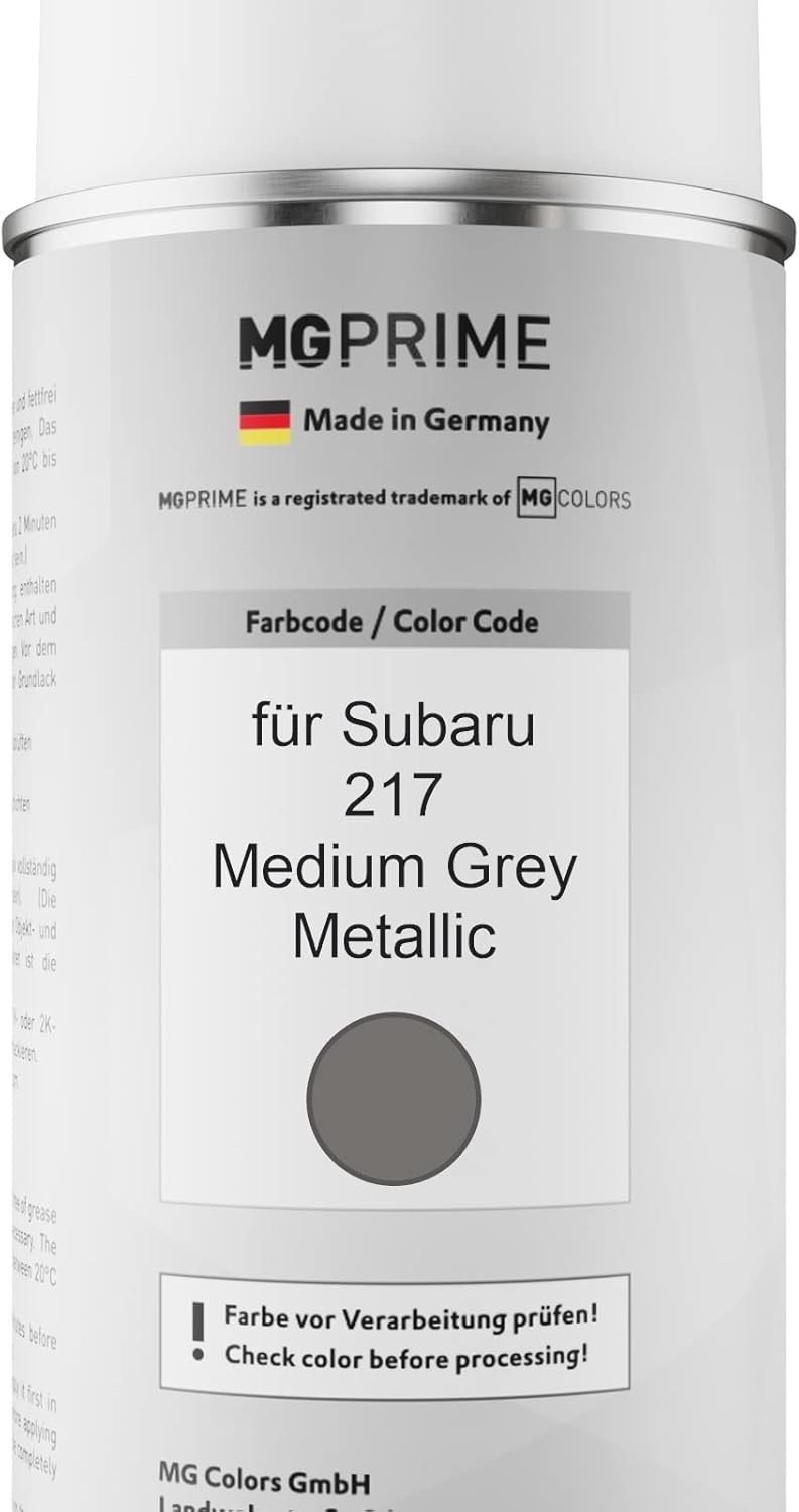 MG PRIME Autolack Sprühdosen Set für Subaru 217 Medium Grey Metallic Basislack Klarlack Spraydose 40
