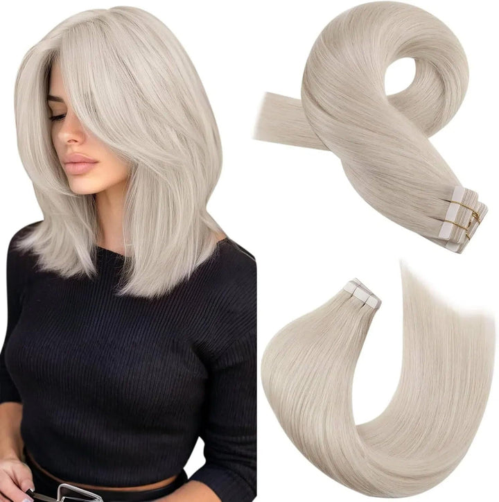 Moresoo Tape in Extensions Echthaar Blond Remy Extensions Echthaar Tape Weissblond Haarverlängerung