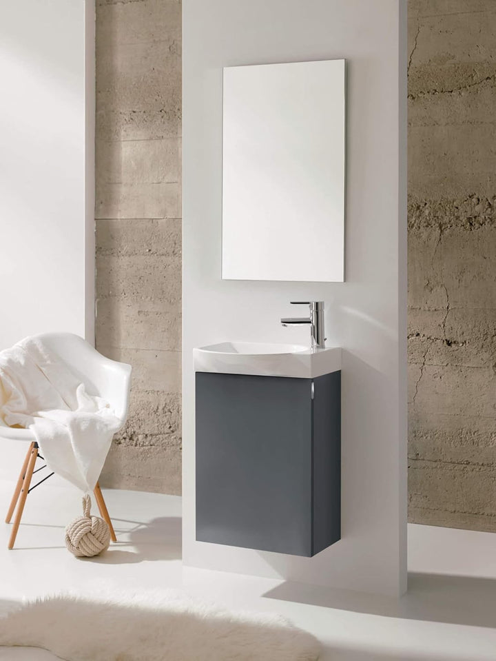 VBChome Badmöbel Set 45 cm Weiss Waschbecken mit Eiche Canela Hängeschrank Waschtisch 1-Türen Soft-C