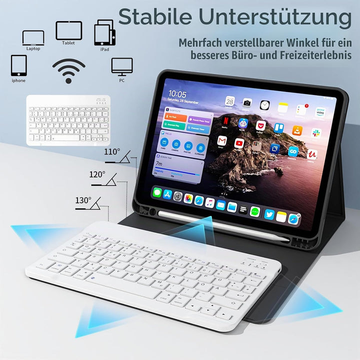 Hülle mit Tastatur für iPad (A16) 10/11 Generation, 10.9/11 Zoll, (2022/2025), Soft TPU Rückseite Ge