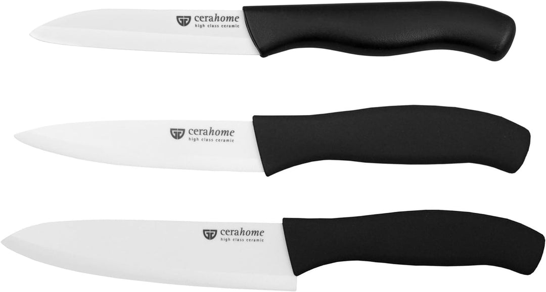 GRÄWE Keramikmesser Set, Scharf, 3er Pack Messerset, Küchenmesser, Gemüsemesser und Kochmesser aus K