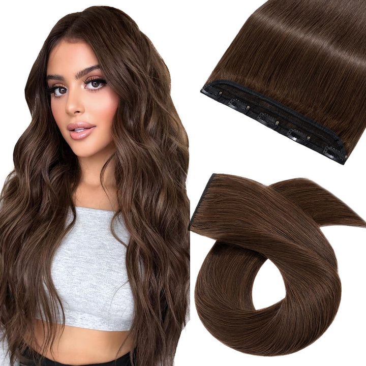 Silk-co Haarteile Echthaar Clip in Extensions Echthaar 1Pc 5Clips Haarverlängerung Weich Natürlich H