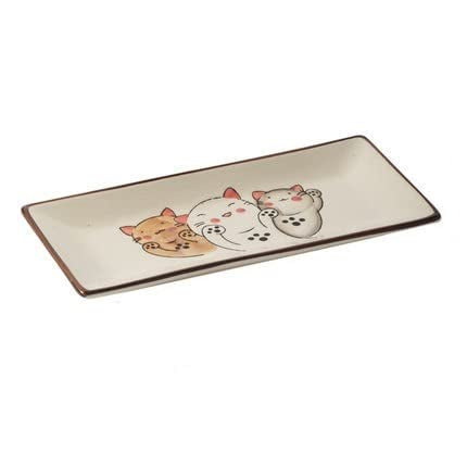 Bowltiful Japanischer Stil Keramik Sushi Servierplatten Rechteckige Sushi Teller (Fortune Cat)