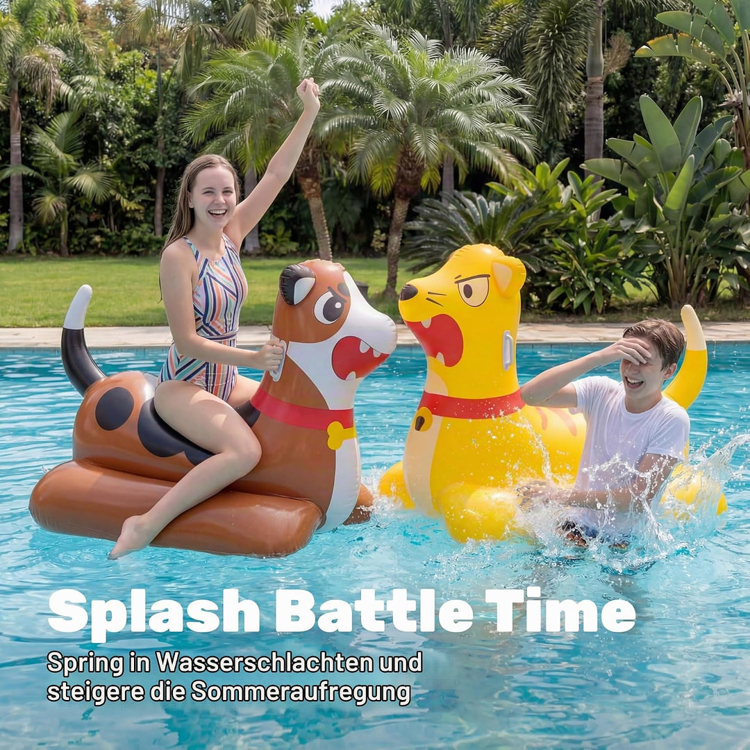 SLOOSH Aufblasbares Luftbett-Poolset für Wasserschlachten–Katze vs.Hund Schwimmplattform,2-in-1 aufb