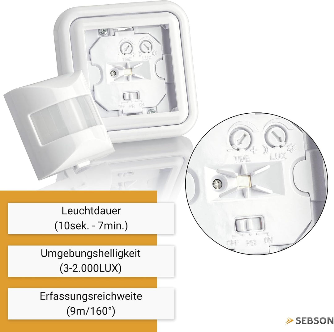 SEBSON® 2X Bewegungsmelder Innen Unterputz, LED geeignet, Wand Montage UP Dosen 60mm Hohlraumdose 68