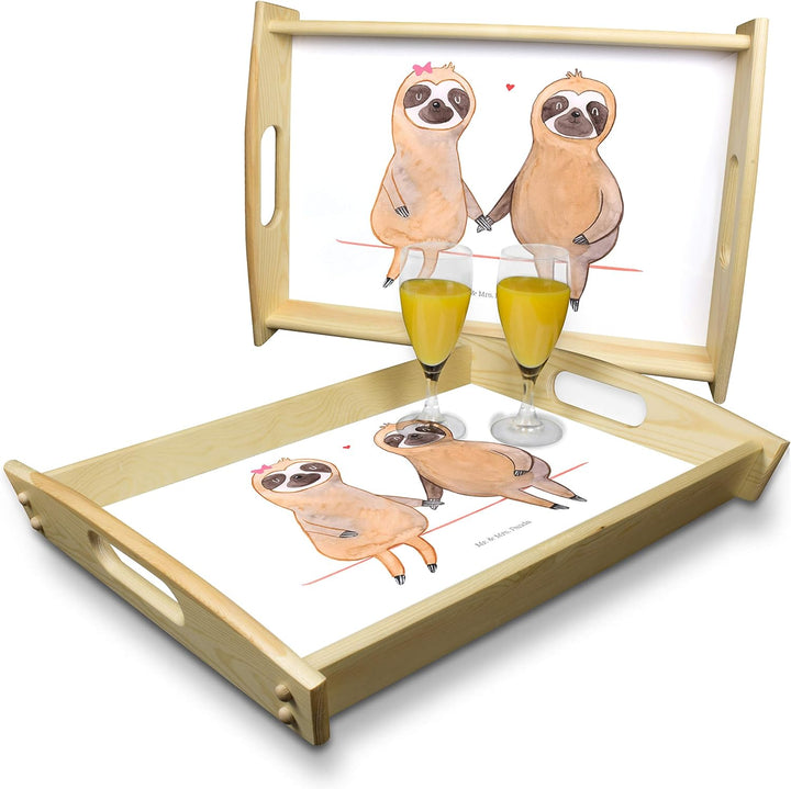 Mr. & Mrs. Panda Sofa Tablett Faultier Pärchen - Geschenk, Servier, Bett-Tablett, Lieblingstier, Lie