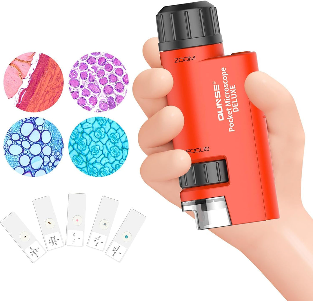 QUNSE Taschenmikroskop 60x-120x mit LED Licht, Asphärisches Handmikroskop, Kinder Studenten Bildungs