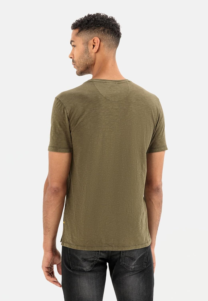 camel active Herren Kurzarm Henley T-Shirt mit Knopfleiste, Dunkel Oliv