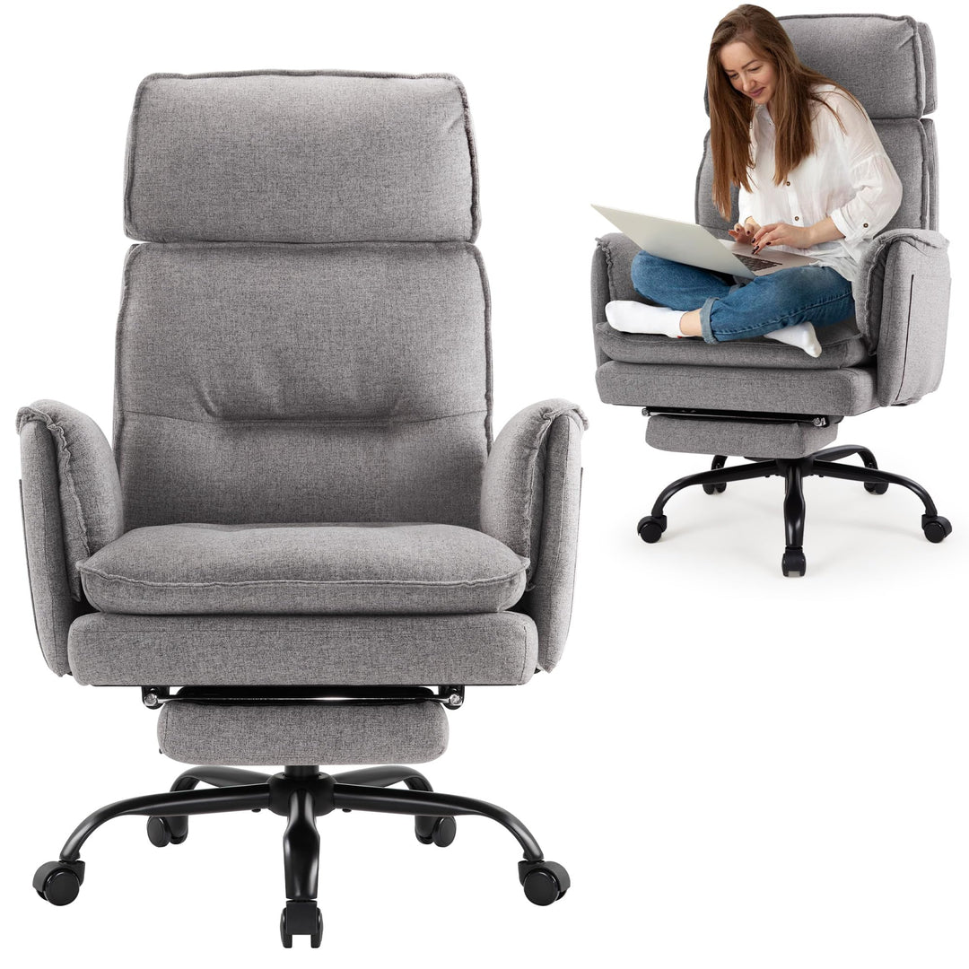 IWMH Ergonomischer Bürostuhl 227kg, XXL Stoff Chefsessel mit Fussstütze Schreibtischstuhl mit höhenv
