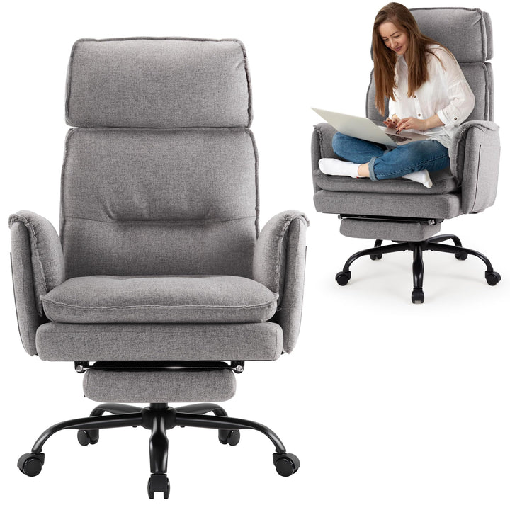 IWMH Ergonomischer Bürostuhl 227kg, XXL Stoff Chefsessel mit Fussstütze Schreibtischstuhl mit höhenv