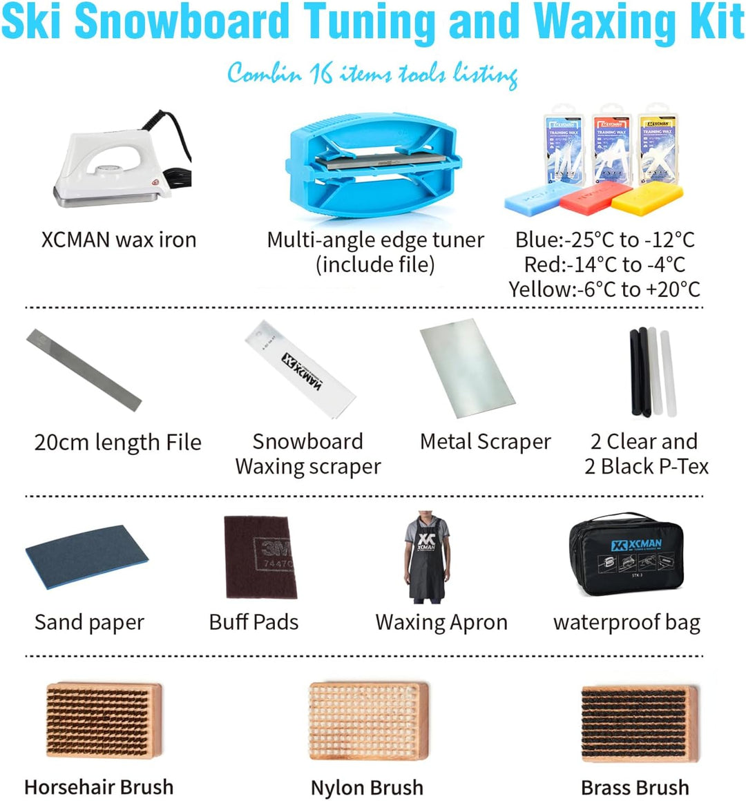 XCMAN Complete Ski Snowboard Tuning and Waxing Kit with Waxing Iron,Ski Training Wax,Edge Tuner,Ptex