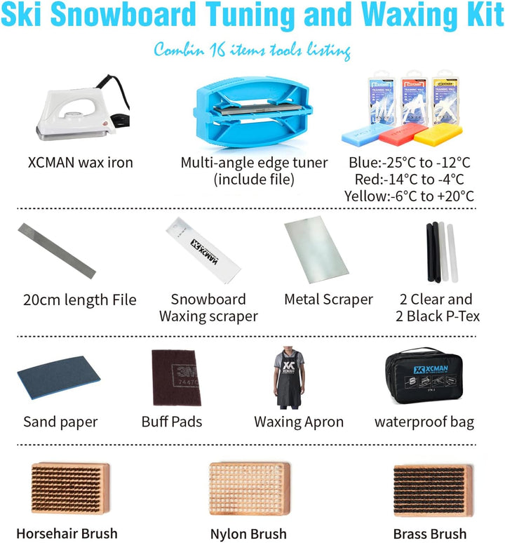 XCMAN Complete Ski Snowboard Tuning and Waxing Kit with Waxing Iron,Ski Training Wax,Edge Tuner,Ptex