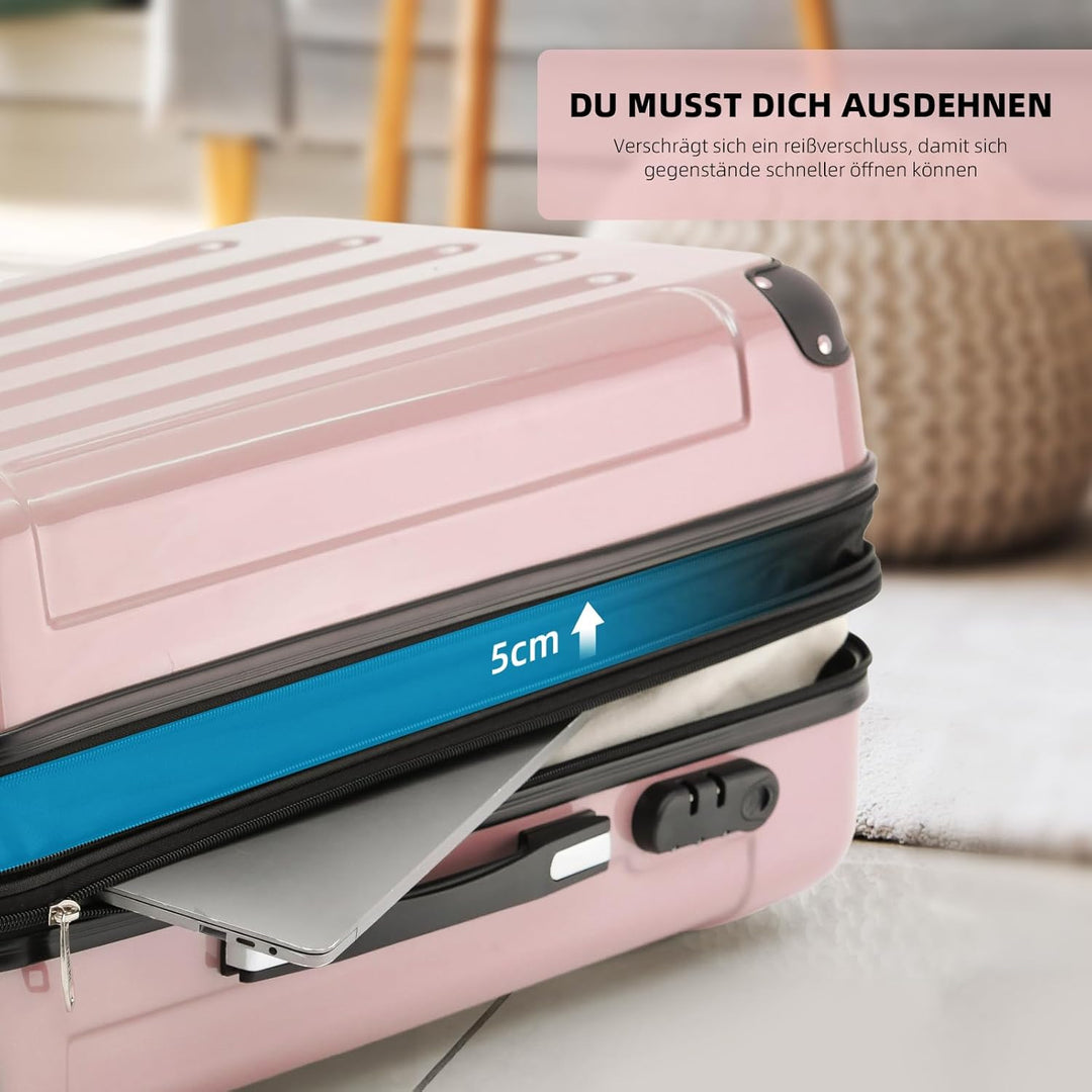 BEIBYE- 3er Kofferset Hartschalen-Koffer Reisekoffer Trolley Rollkoffer Set Reisekofferset (Rosa Gol
