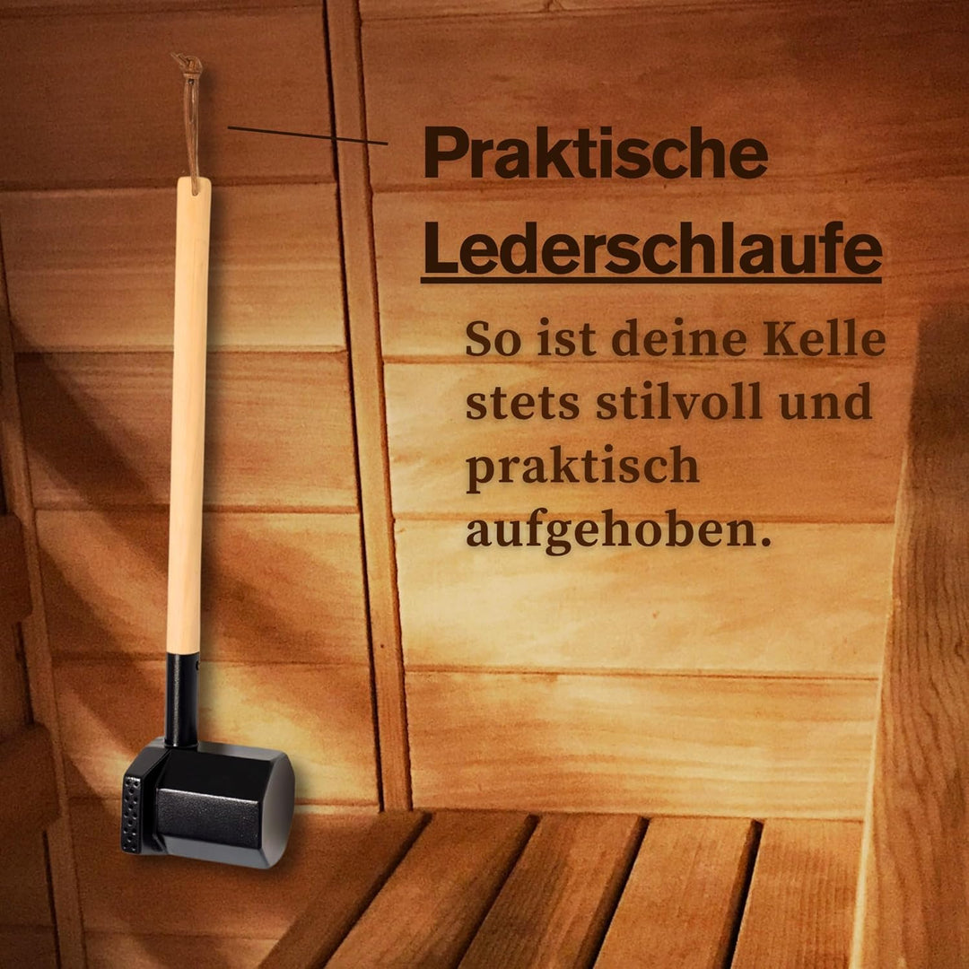 Saunakelle aus Edelstahl und Holz mit Regen-Funktion - 330ml - Perfekt für den Sauna Aufguss | Erzeu