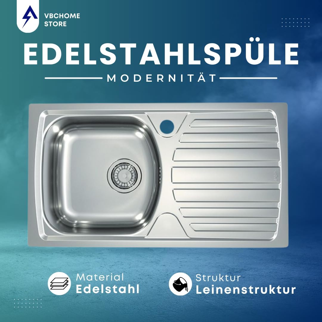 VBChome: Einbauspüle Mit Hahnloch 780 x 435 mm Camping Küchenspüle - Leinenstruktur Alveus Basic 170