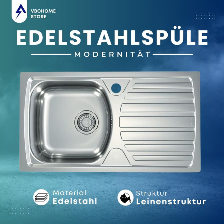 VBChome: Einbauspüle Mit Hahnloch 780 x 435 mm Camping Küchenspüle - Leinenstruktur Alveus Basic 170