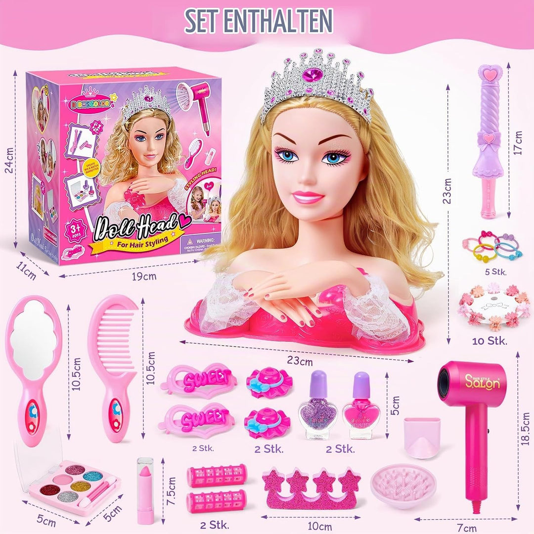 G.C Schminkpuppe Frisierkopf für Kinder Mädchen Spielzeug mit Schminkkopf Haartrockner Nagellack Kin