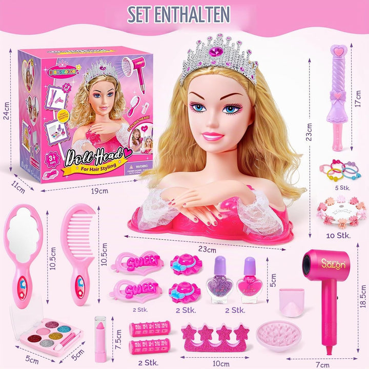 G.C Schminkpuppe Frisierkopf für Kinder Mädchen Spielzeug mit Schminkkopf Haartrockner Nagellack Kin