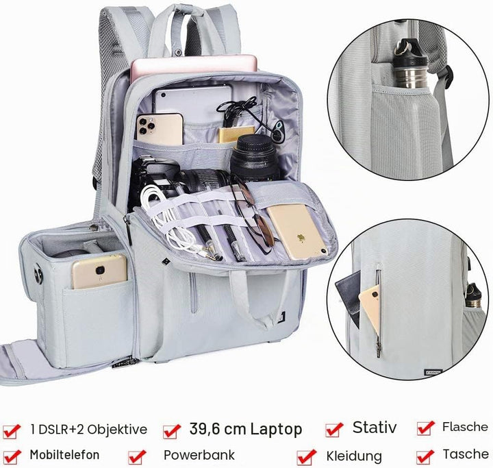 CADeN Kamerarucksack Wasserabweisend Diebstahlsicher 15.6 '' Laptopfach Fotorucksack & Reise Kamerat