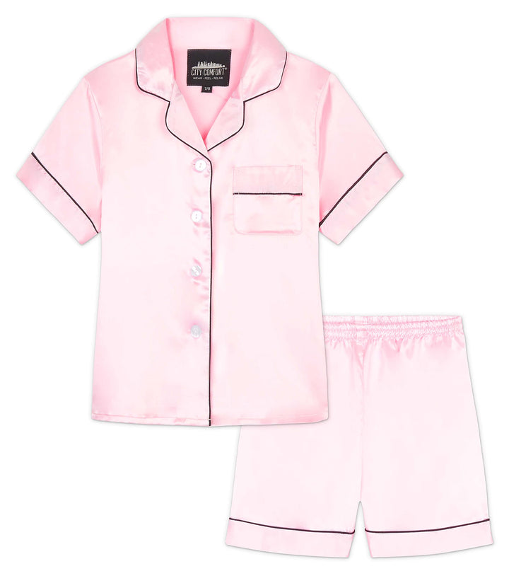 CityComfort Schlafanzug Mädchen Kurz Satin Pyjama Kinder Schlafanzug Teenager Weiche Atmungsaktive S
