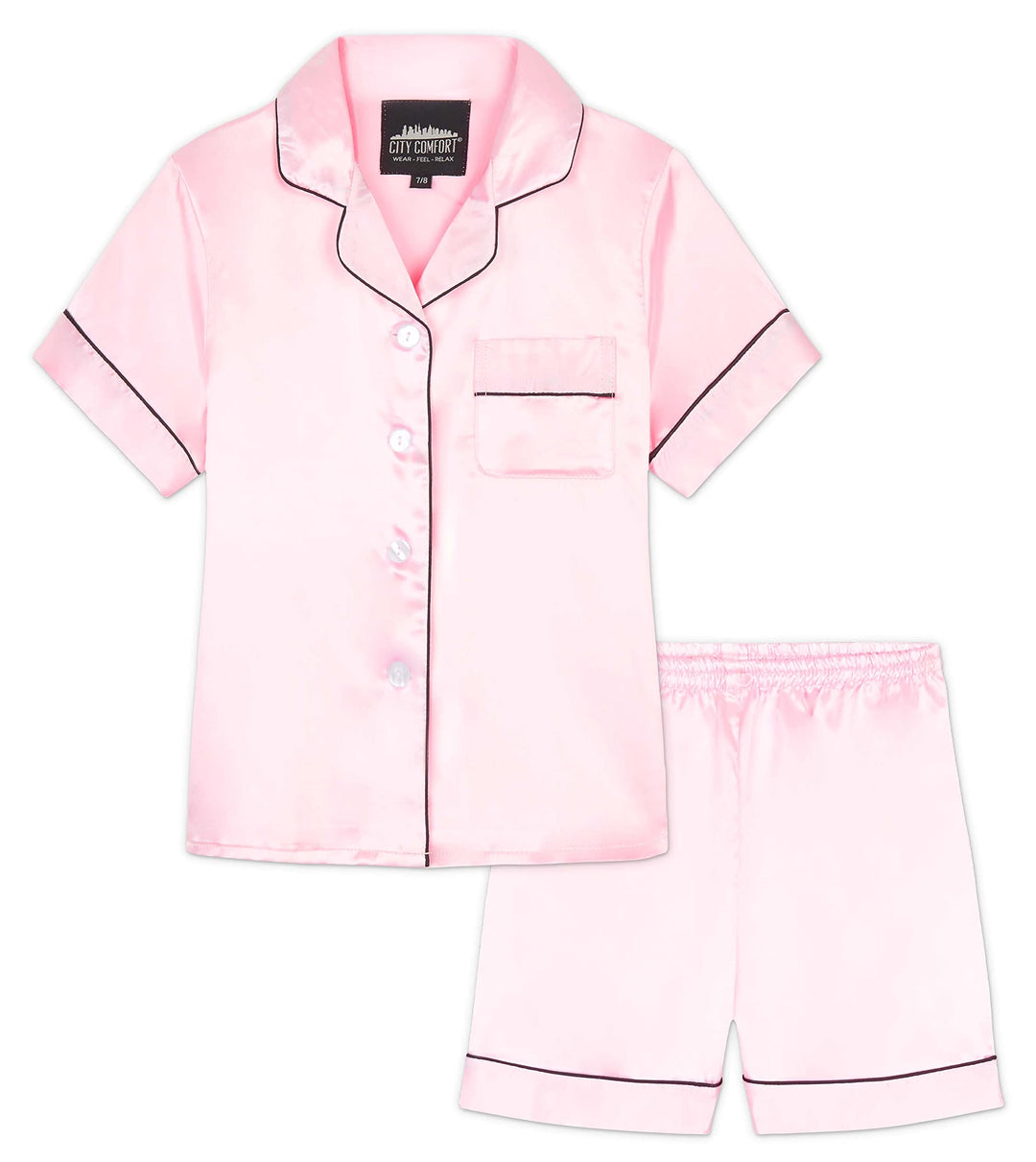 CityComfort Schlafanzug Mädchen Kurz Satin Pyjama Kinder Schlafanzug Teenager Weiche Atmungsaktive S