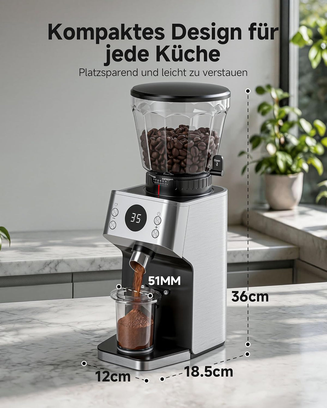 AAOBOSI Kaffeemühle Elektrisch, 45 Mahlgrade, 40 mm Edelstahl-Kegelmahlwerk Black&amp;silver, Black&amp;silv