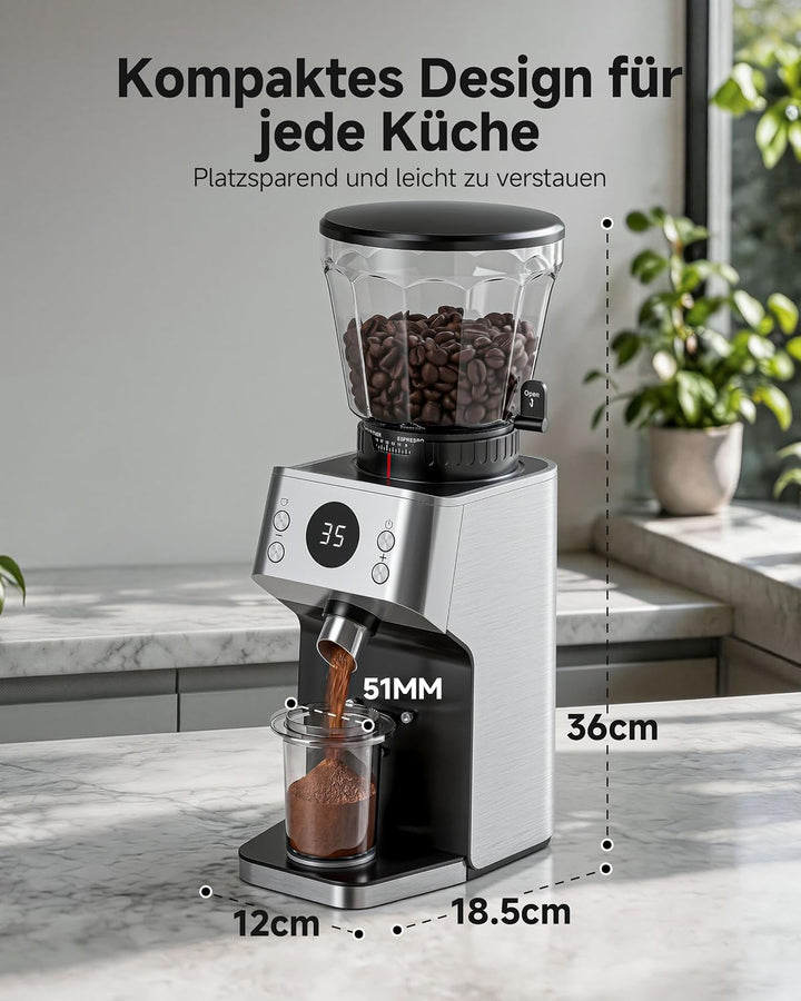 AAOBOSI Kaffeemühle Elektrisch, 45 Mahlgrade, 40 mm Edelstahl-Kegelmahlwerk Black&amp;silver, Black&amp;silv