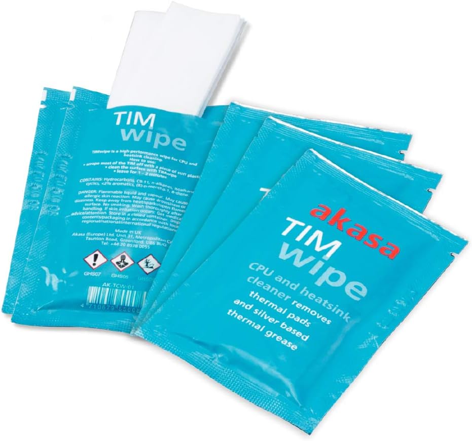 Akasa Tim Tücher, Wärmeleitpaste Reinigungstücher, Thermal paste Entferner, Ideal für CPU, GPU, Kühl
