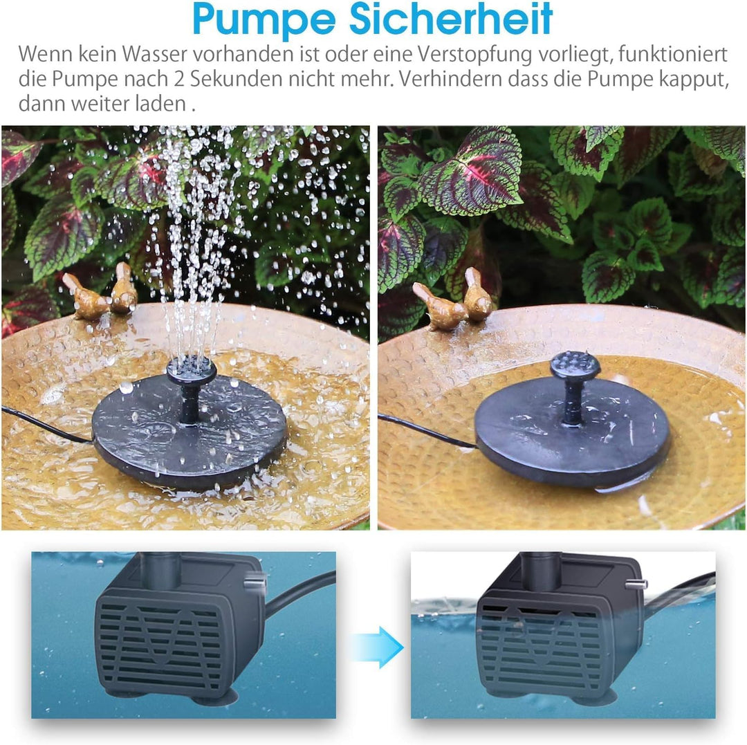 AISITIN Solar Springbrunnen 5.5W Eingebaute 1500mAh Batterie Solar Teichpumpe Wasserpumpe Solar Schw