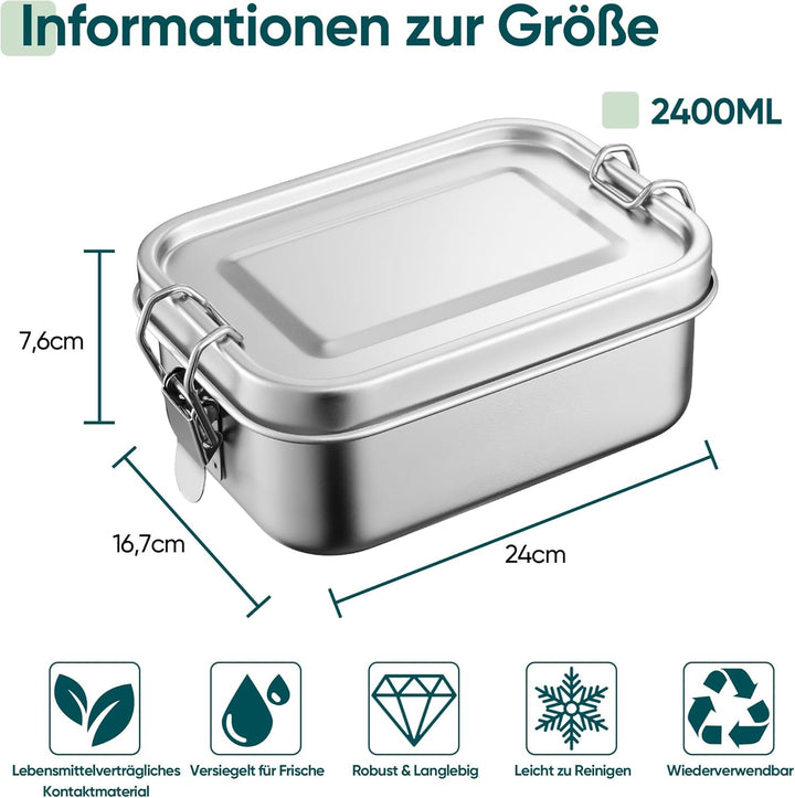 Joyfair Brotdose, Edelstahl Bento Box mit 3 Fächern, Vesperdose Lunch Box Auslaufsicher für Erwachse