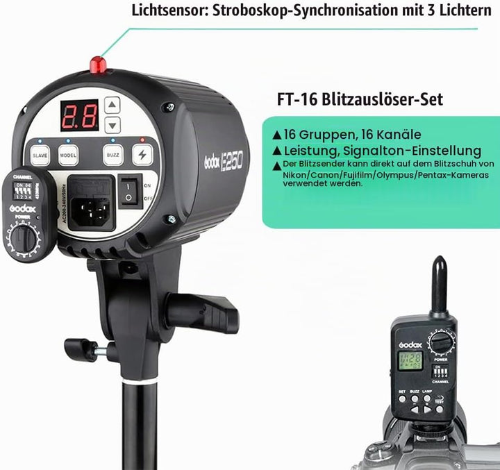 Godox 750W Studio Stroboskop Blitzlicht Kit, Stroboskop Beleuchtungsset für Fotografie, 3x250W 5600K