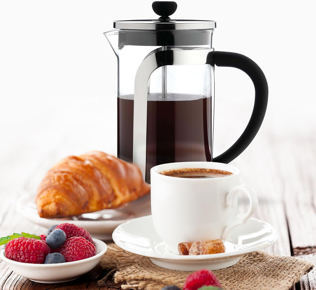 Café Ole Olé Grunwerg MODE Kaffeebereiter aus Glas – 800 ML, 6 Mokkatassen / Demitasse KM-08C Chrom